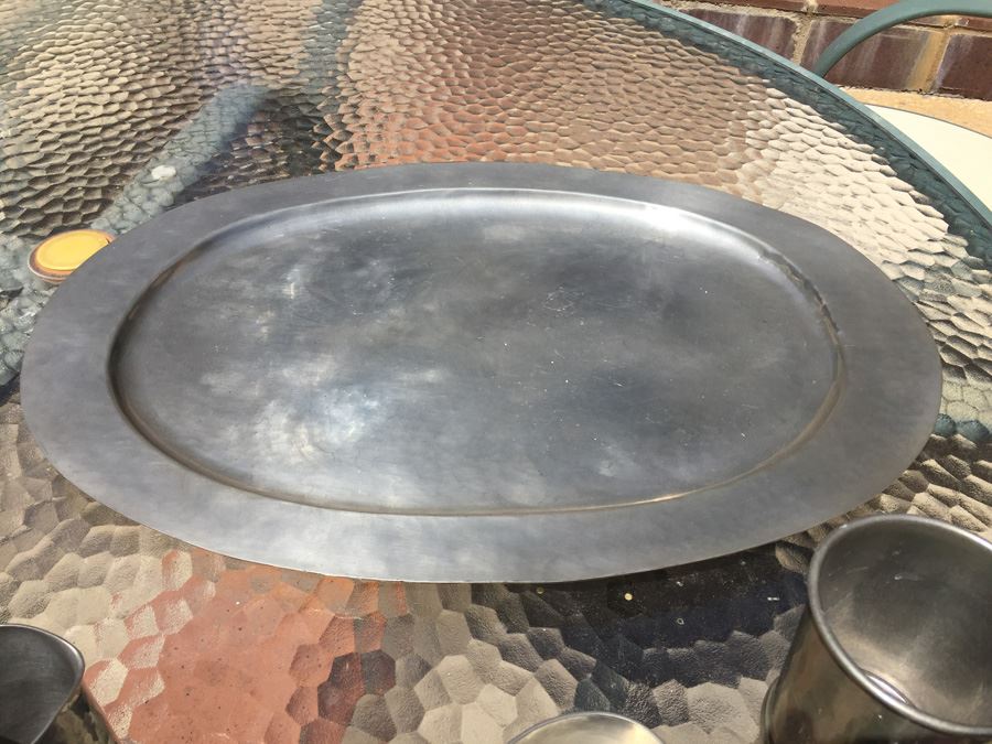 Porter Blanchard Six Piece Hammered Pewter And Wicker Coffee Tea Service Estimate $1,000+ [Photo 10]