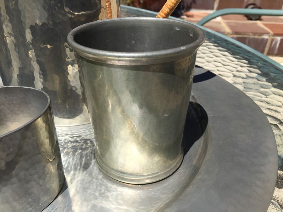 Porter Blanchard Six Piece Hammered Pewter And Wicker Coffee Tea Service Estimate $1,000+ [Photo 6]