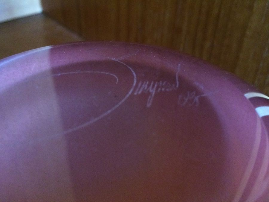 Josh Simpson Amethyst Iridescent Art Glass Signed Bowl [Photo 7]