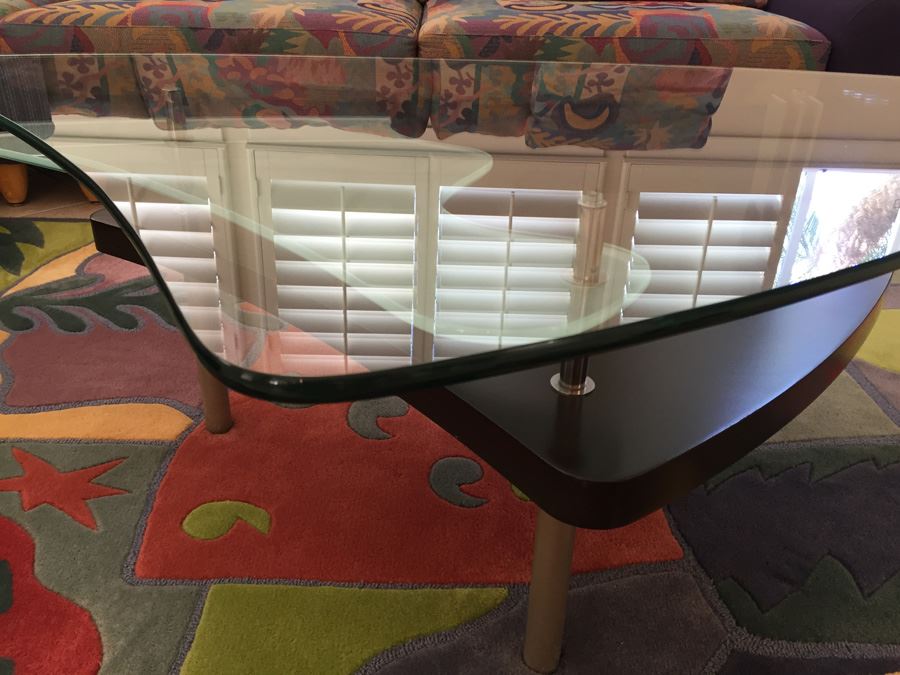 Modernist Glass Top Three-Tier Coffee Table With Metal Legs Purchased From Lawrance Furniture [Photo 7]