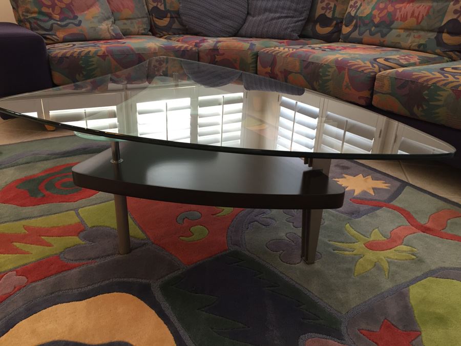 Modernist Glass Top Three-Tier Coffee Table With Metal Legs Purchased From Lawrance Furniture [Photo 6]