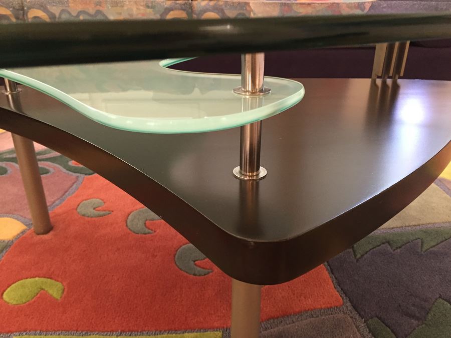 Modernist Glass Top Three-Tier Coffee Table With Metal Legs Purchased From Lawrance Furniture [Photo 8]