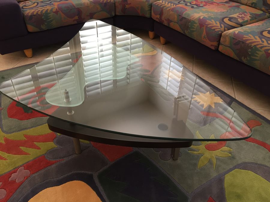 Modernist Glass Top Three-Tier Coffee Table With Metal Legs Purchased From Lawrance Furniture [Photo 3]