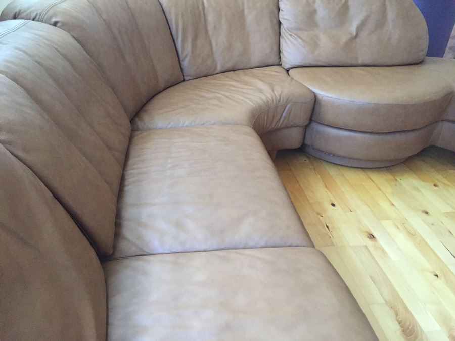 German Leather Schillig? Sectional Sofa One Side Pivots To Extend Out
