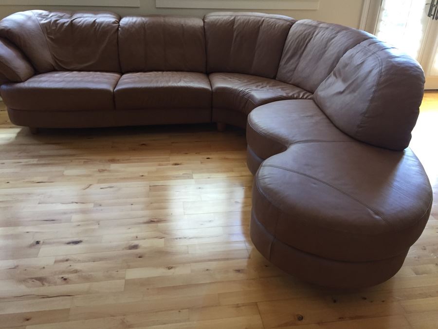 German Leather Schillig? Sectional Sofa One Side Pivots To Extend Out
