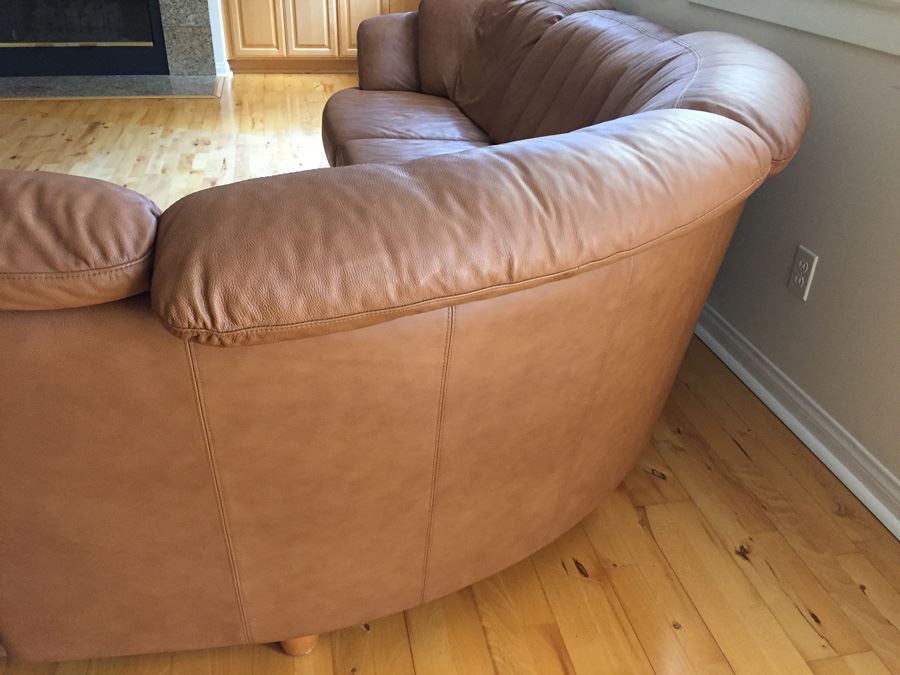 German Leather Schillig? Sectional Sofa One Side Pivots To Extend Out