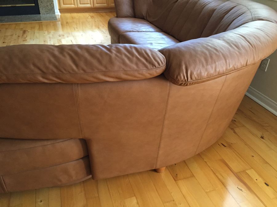German Leather Schillig? Sectional Sofa One Side Pivots To Extend Out