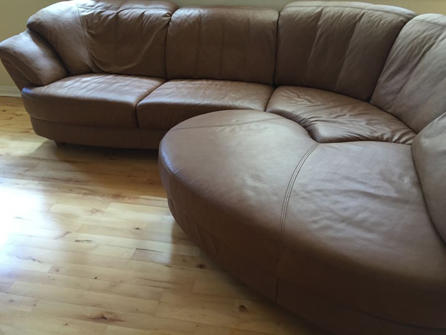 German Leather Schillig? Sectional Sofa One Side Pivots To Extend Out