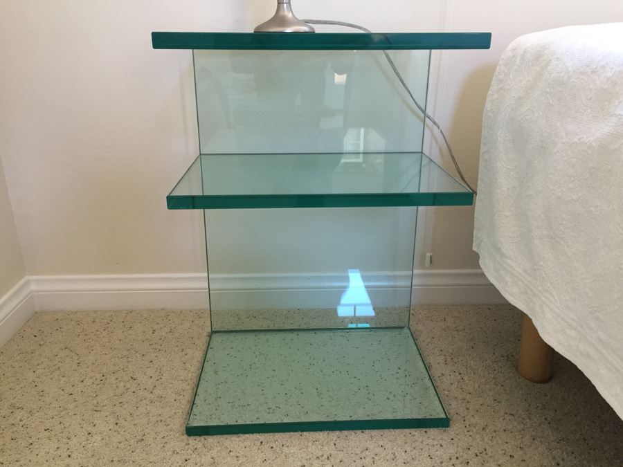 Pair Of Contemporary Modernist Glass Nightstands