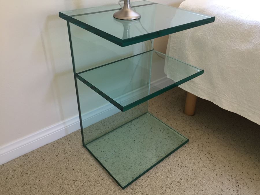Pair Of Contemporary Modernist Glass Nightstands
