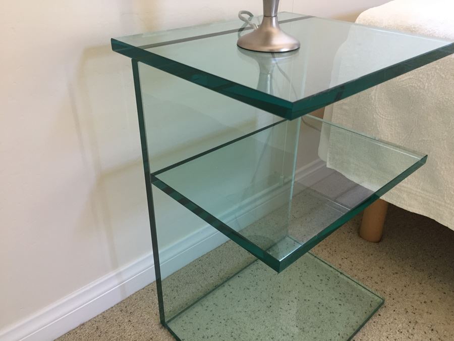 Pair Of Contemporary Modernist Glass Nightstands