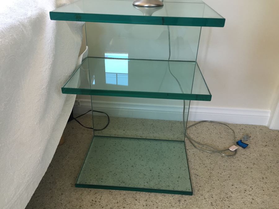 Pair Of Contemporary Modernist Glass Nightstands [Photo 2]