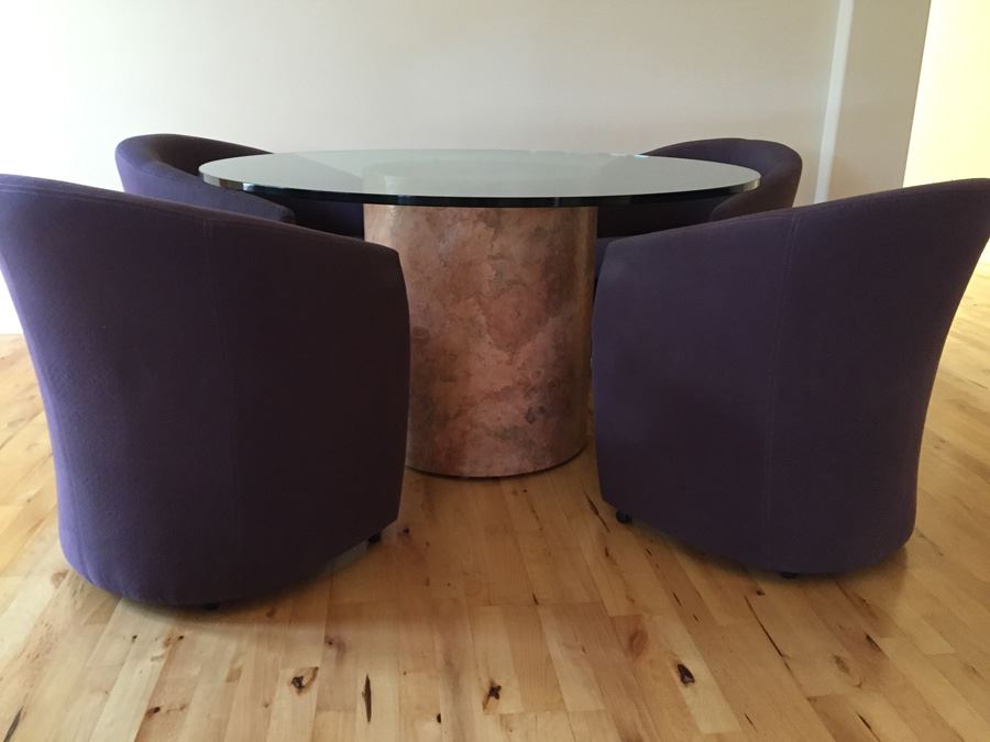 Designer Table And Four Purple Chairs With Pounded And Formed Mulberry Bark Pedestal By San Francisco Furniture Designer [Photo 5]