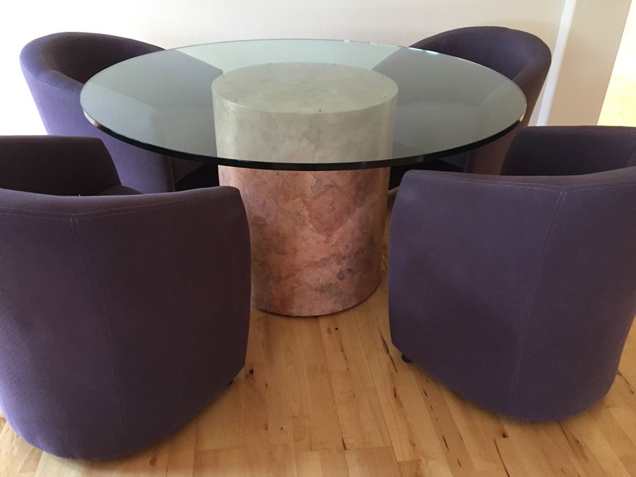 Designer Table And Four Purple Chairs With Pounded And Formed Mulberry Bark Pedestal By San Francisco Furniture Designer [Photo 4]