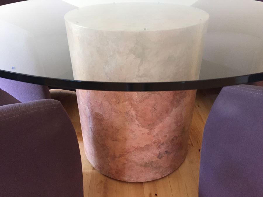 Designer Table And Four Purple Chairs With Pounded And Formed Mulberry Bark Pedestal By San Francisco Furniture Designer [Photo 7]