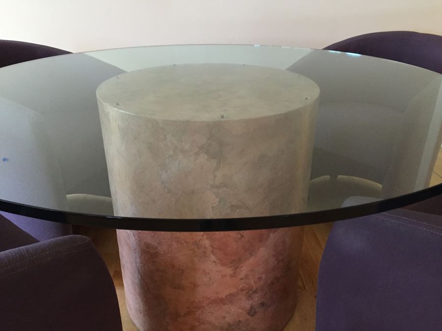 Designer Table And Four Purple Chairs With Pounded And Formed Mulberry Bark Pedestal By San Francisco Furniture Designer [Photo 8]