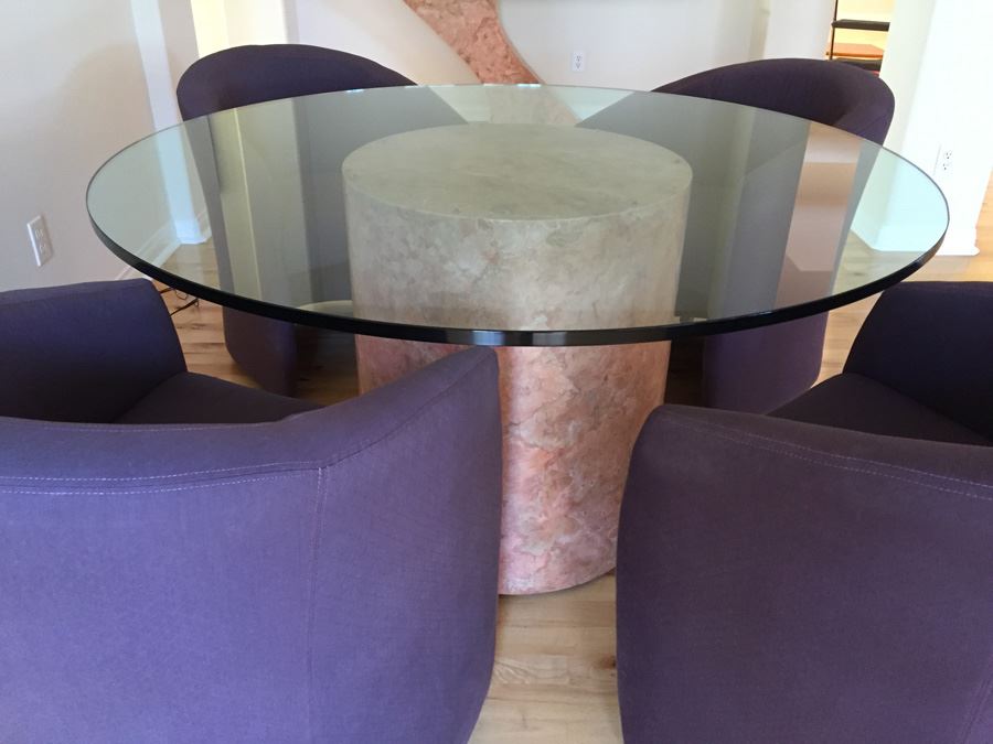 Designer Table And Four Purple Chairs With Pounded And Formed Mulberry Bark Pedestal By San Francisco Furniture Designer [Photo 11]