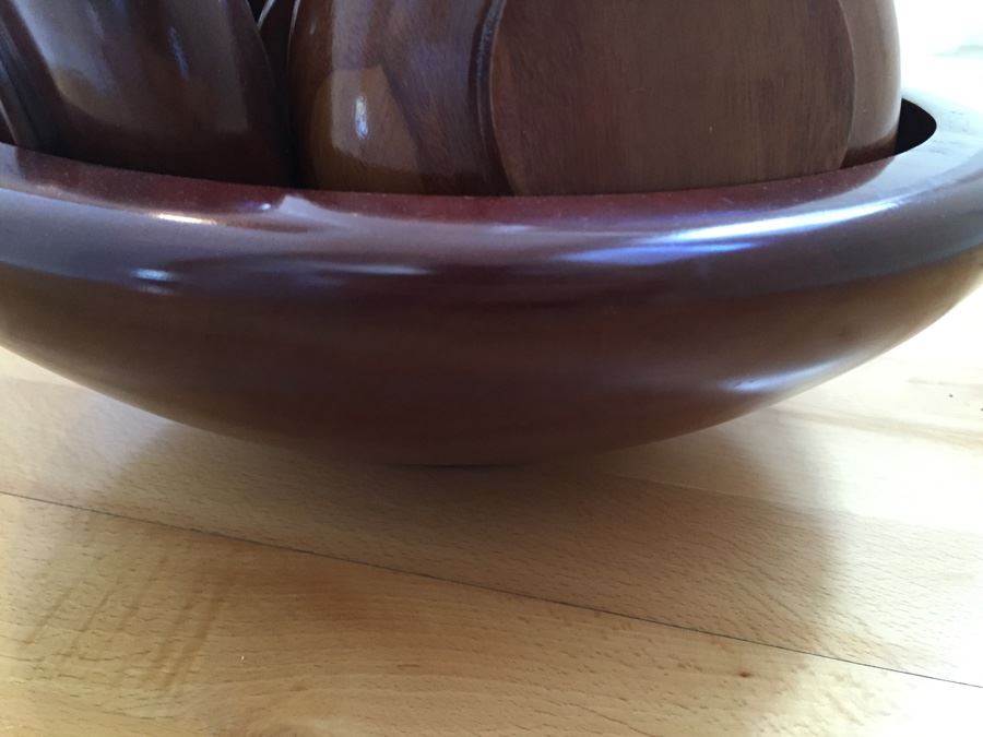 Beautiful Vintage Monkey Pod Salad Bowl Set [Photo 5]