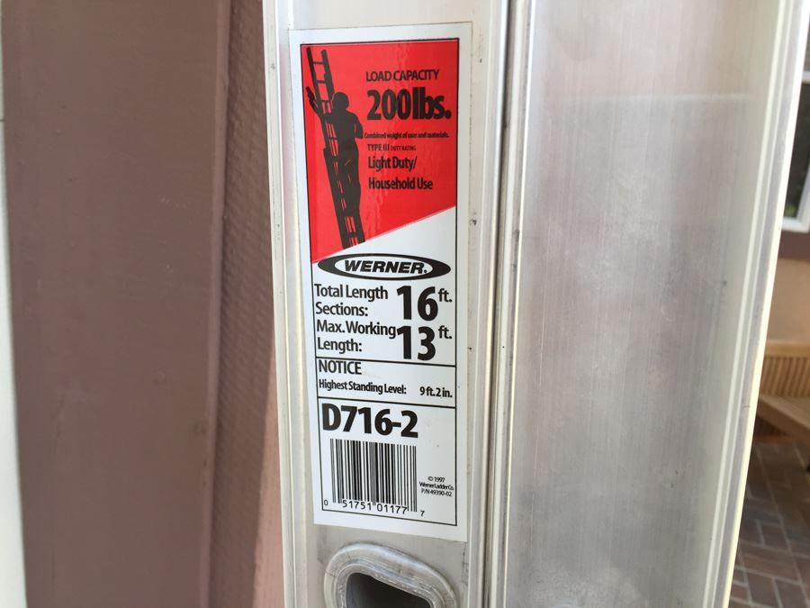 Werner Aluminum Extension Ladder Total Length 16Ft Working Length 13Ft Like New [Photo 2]