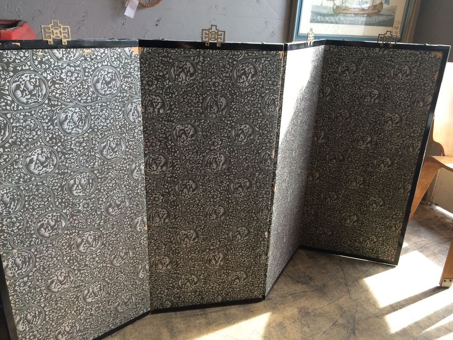 Hand Painted and Signed 4-Panel Vintage Oriental Gold Leaf Tree Blossom Screen [Photo 9]