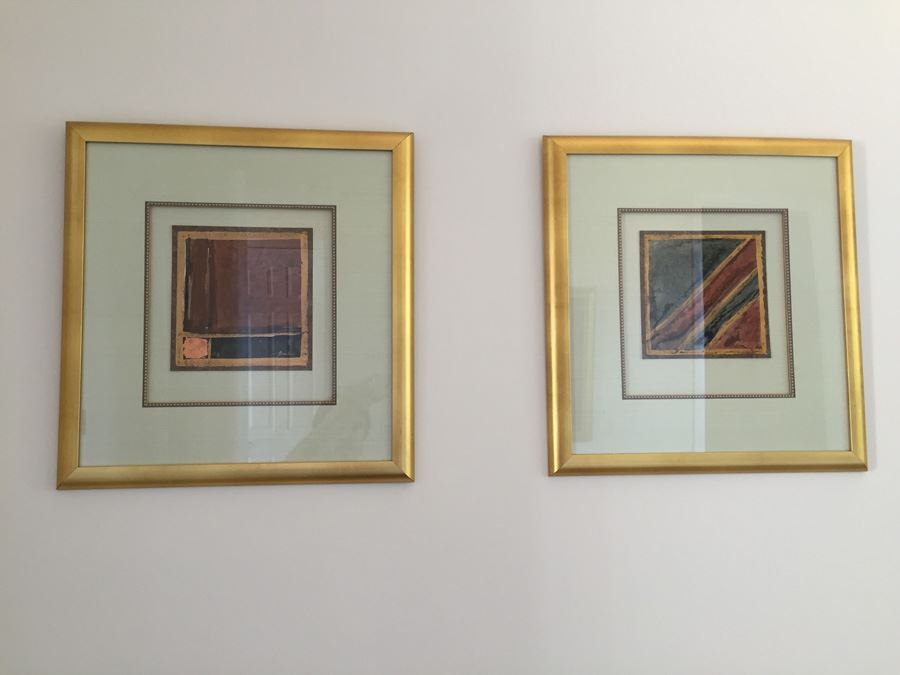Framed Pair Of Geometric Signed Artwork