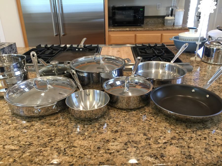 13-Piece Set Of ALL-CLAD Stainless Steel Cookware Pots And Pans In Excellent Condition Retails For $1,000+