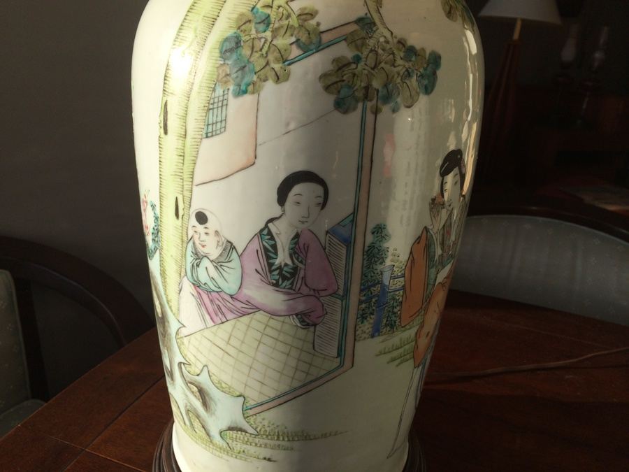 Large Asian Hand Painted Lamps - Almost 4' Tall! [Photo 4]