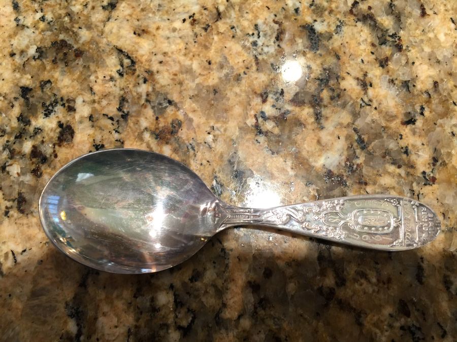 Ornate Silver Plate Birth Spoon [Photo 1]