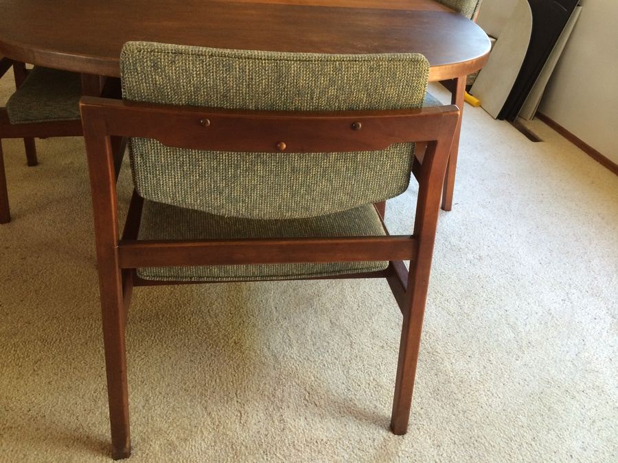 Jens Risom Walnut Dining Table with 6 Chairs and 3 Leaves [Photo 5]