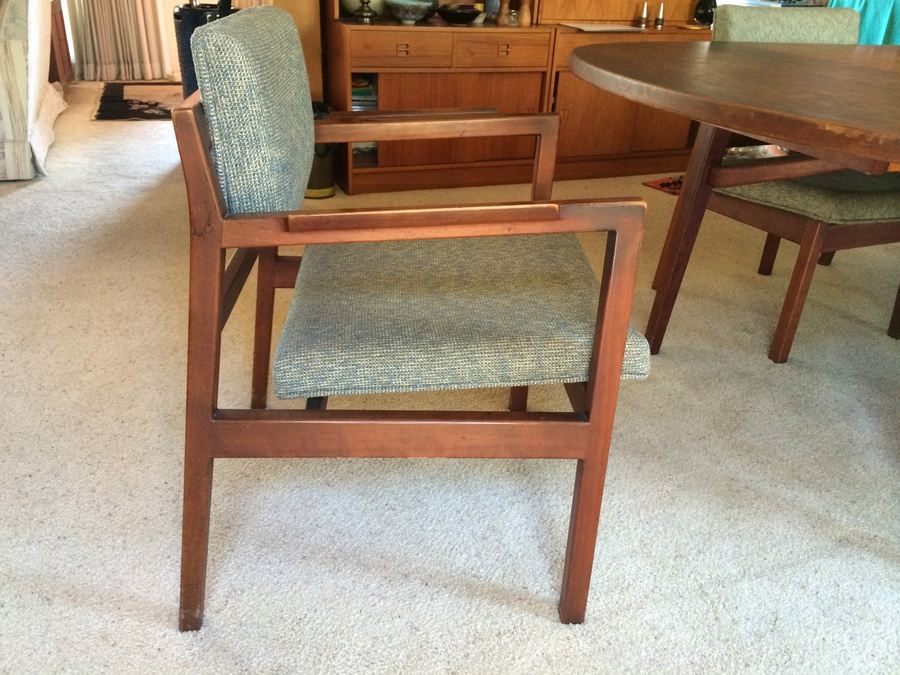 Jens Risom Walnut Dining Table with 6 Chairs and 3 Leaves [Photo 17]