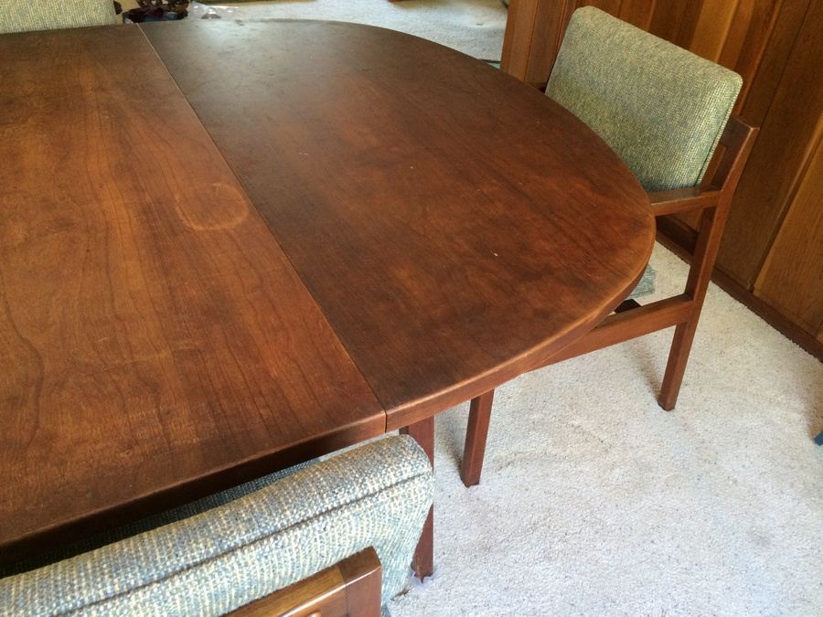 Jens Risom Walnut Dining Table with 6 Chairs and 3 Leaves [Photo 9]