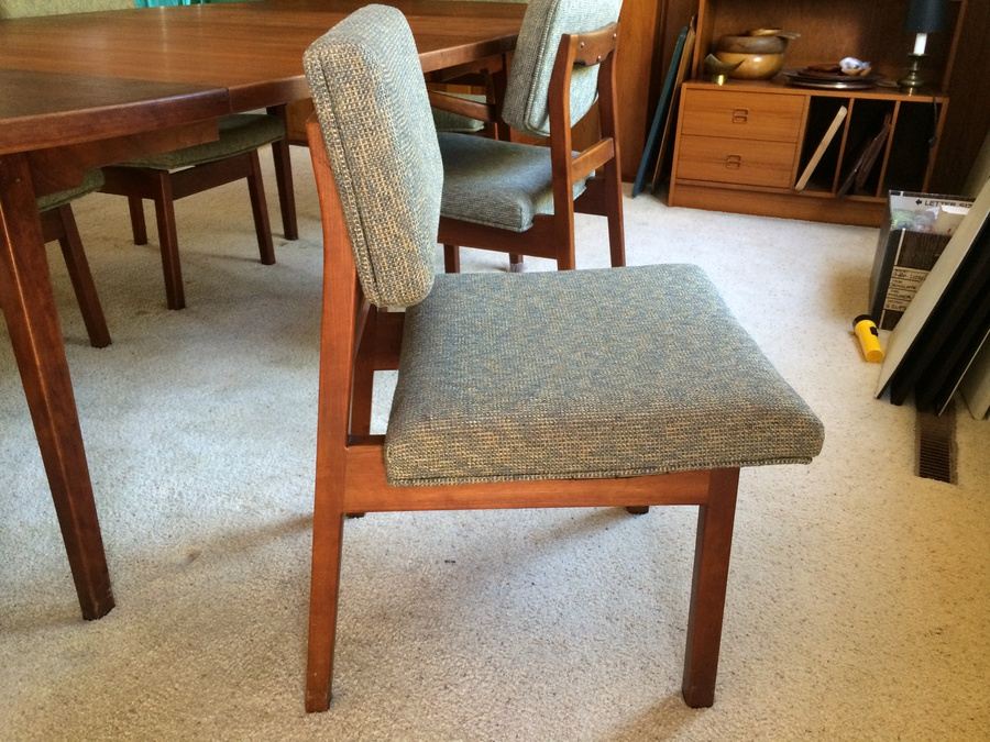 Jens Risom Walnut Dining Table with 6 Chairs and 3 Leaves [Photo 14]