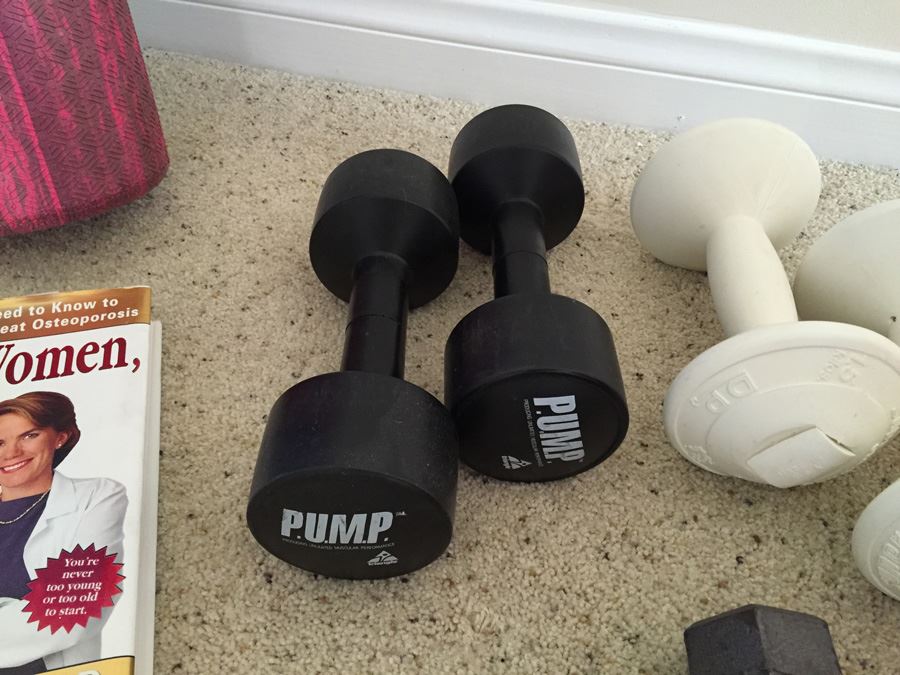 Exercise Lot With Sissel Abs Pro Ball, Free Weights And Books [Photo 4]