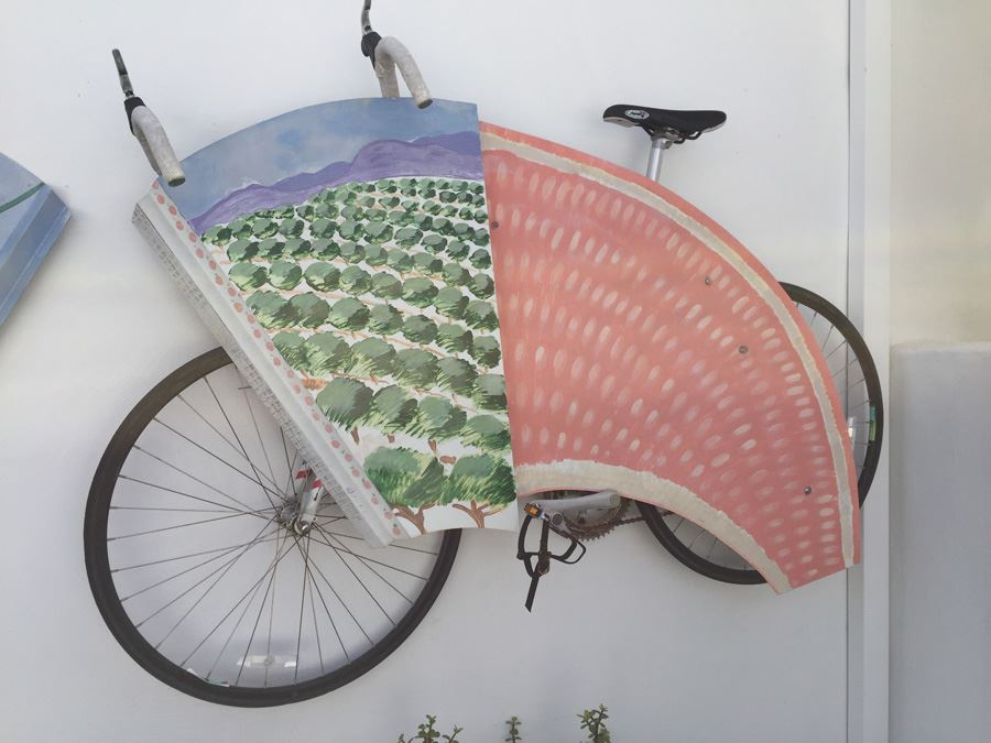 Signed Helen L. Bell Painted Metal Sculpture Featuring Bike [Photo 1]