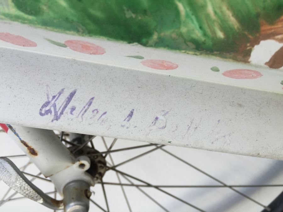 Signed Helen L. Bell Painted Metal Sculpture Featuring Bike [Photo 5]