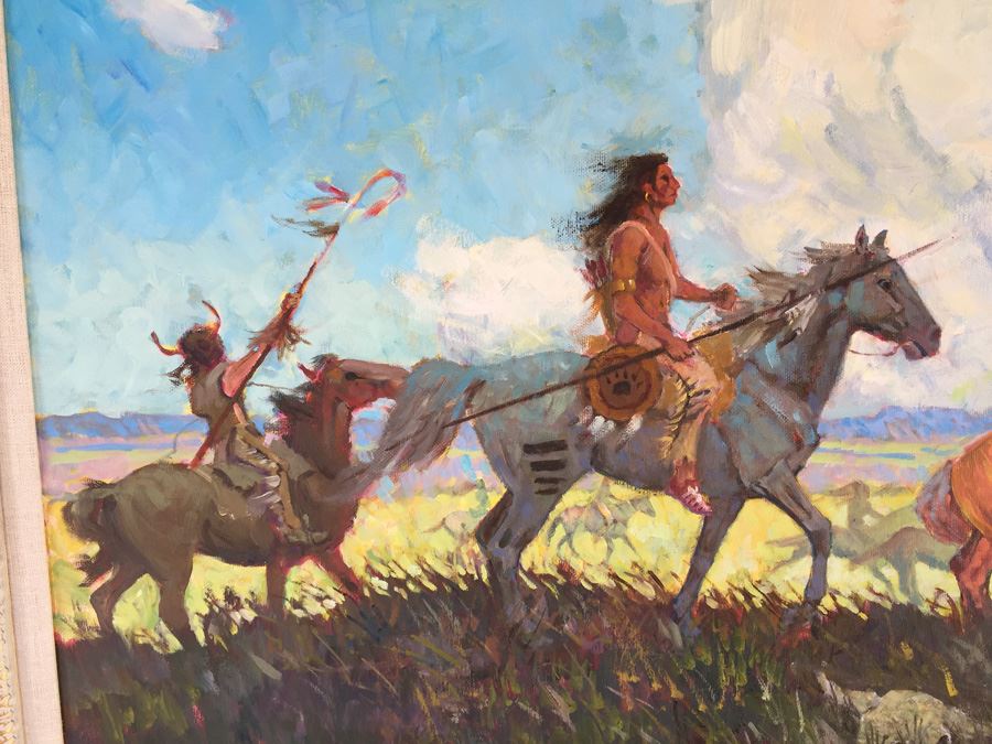 Signed Original Oil Painting Titled 'The Hunters' By Harold Hopkinson (American, 1918 - 2000) [Photo 3]