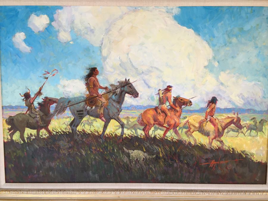 Signed Original Oil Painting Titled 'The Hunters' By Harold Hopkinson (American, 1918 - 2000) [Photo 2]