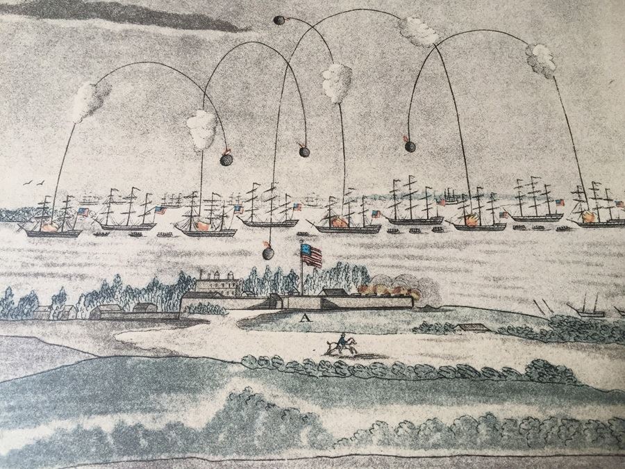 A View Of The Bombardment Of Fort McHenry Near Baltimore Lithographed By A. Hoen & Co From Original Engraving, c.1817 J. Bower [Photo 7]