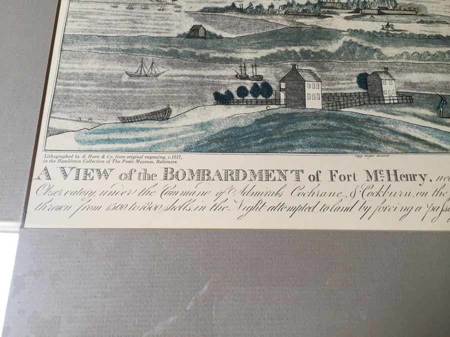 A View Of The Bombardment Of Fort McHenry Near Baltimore Lithographed By A. Hoen & Co From Original Engraving, c.1817 J. Bower [Photo 3]