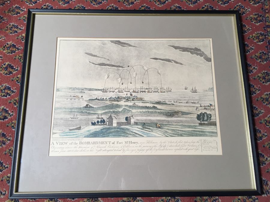 A View Of The Bombardment Of Fort McHenry Near Baltimore Lithographed By A. Hoen & Co From Original Engraving, c.1817 J. Bower [Photo 1]