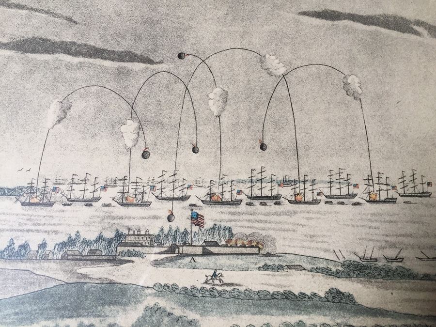 A View Of The Bombardment Of Fort McHenry Near Baltimore Lithographed By A. Hoen & Co From Original Engraving, c.1817 J. Bower [Photo 2]
