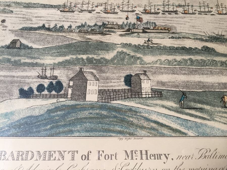 A View Of The Bombardment Of Fort McHenry Near Baltimore Lithographed By A. Hoen & Co From Original Engraving, c.1817 J. Bower [Photo 6]