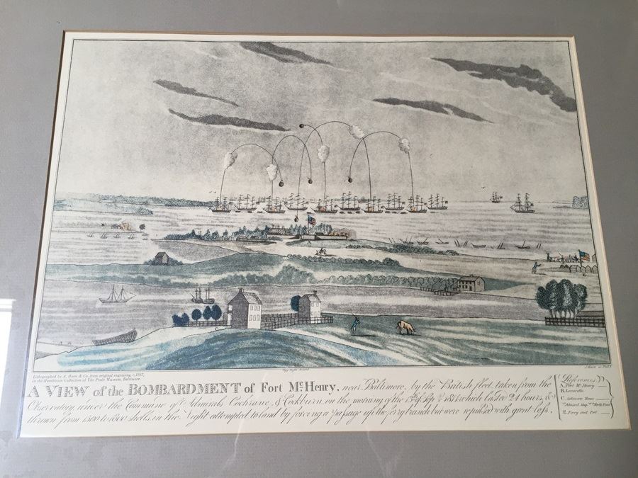 A View Of The Bombardment Of Fort McHenry Near Baltimore Lithographed By A. Hoen & Co From Original Engraving, c.1817 J. Bower [Photo 4]