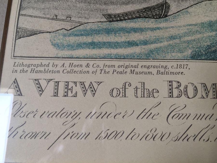 A View Of The Bombardment Of Fort McHenry Near Baltimore Lithographed By A. Hoen & Co From Original Engraving, c.1817 J. Bower [Photo 9]