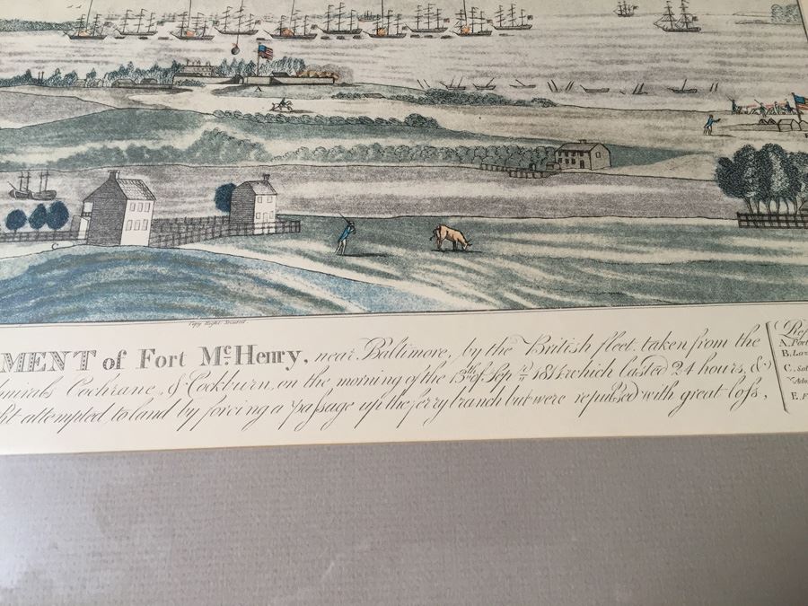 A View Of The Bombardment Of Fort McHenry Near Baltimore Lithographed By A. Hoen & Co From Original Engraving, c.1817 J. Bower [Photo 13]