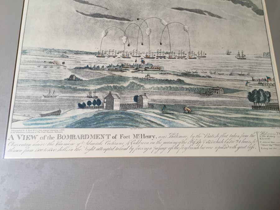 A View Of The Bombardment Of Fort McHenry Near Baltimore Lithographed By A. Hoen & Co From Original Engraving, c.1817 J. Bower [Photo 11]