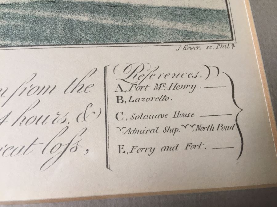 A View Of The Bombardment Of Fort McHenry Near Baltimore Lithographed By A. Hoen & Co From Original Engraving, c.1817 J. Bower [Photo 10]