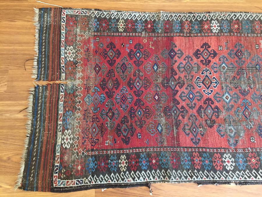 Vintage Hand Knotted Wool Rug With Geometric Patterns [Photo 4]