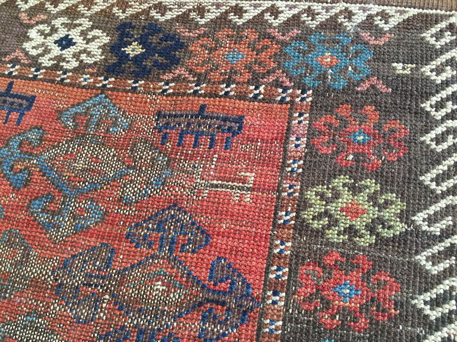 Vintage Hand Knotted Wool Rug With Geometric Patterns [Photo 2]