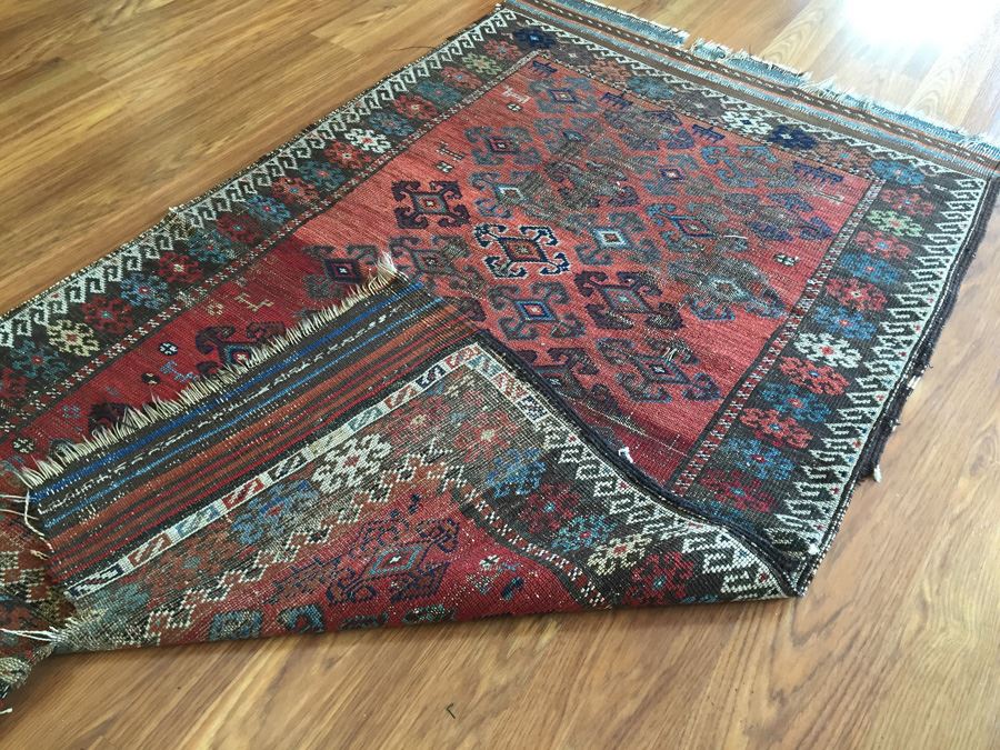 Vintage Hand Knotted Wool Rug With Geometric Patterns [Photo 3]